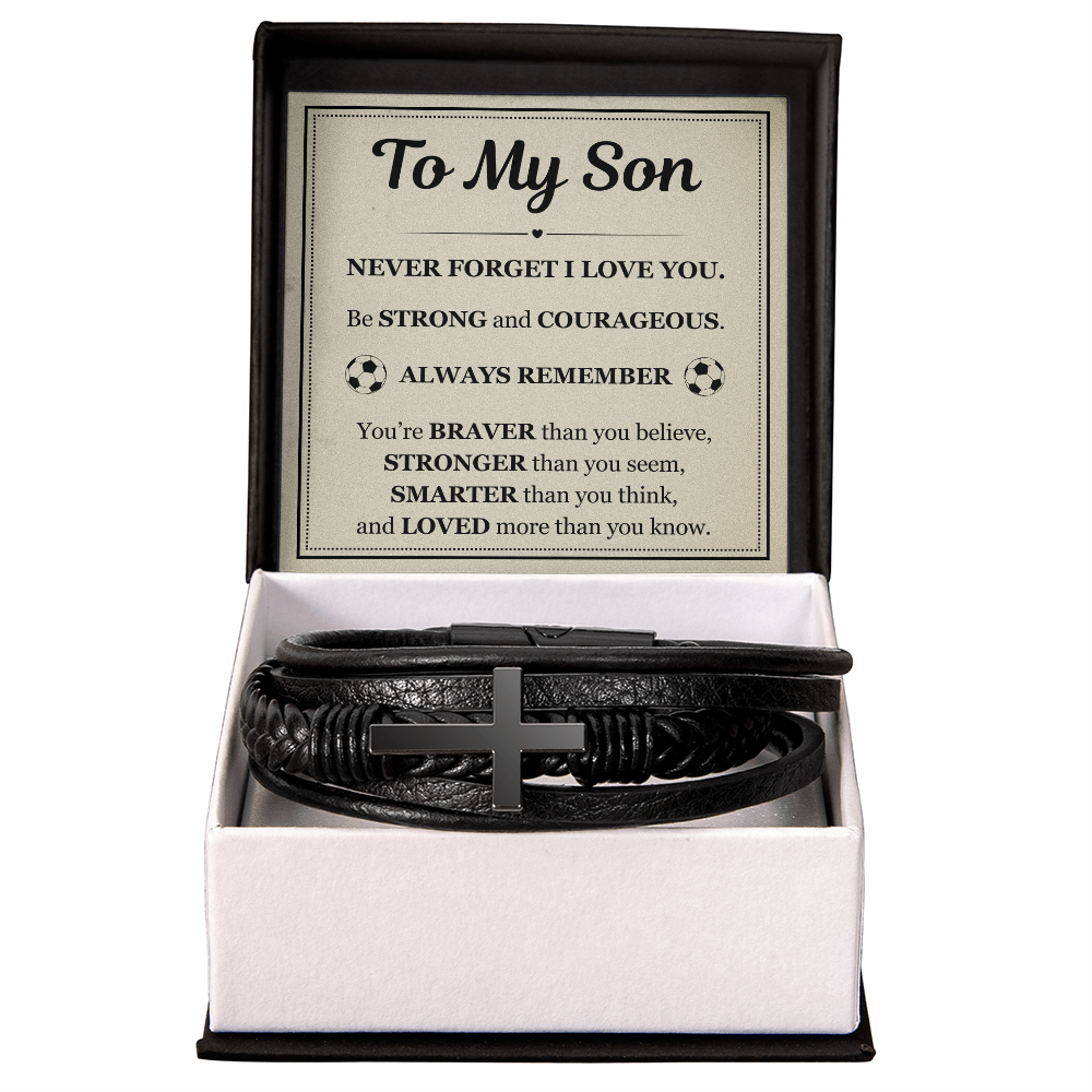 To My Son Men's Cross Bracelet - "Never Forget I Love You"