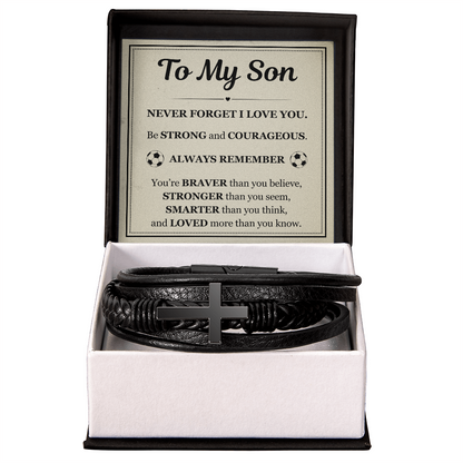 To My Son Men's Cross Bracelet - "Never Forget I Love You"