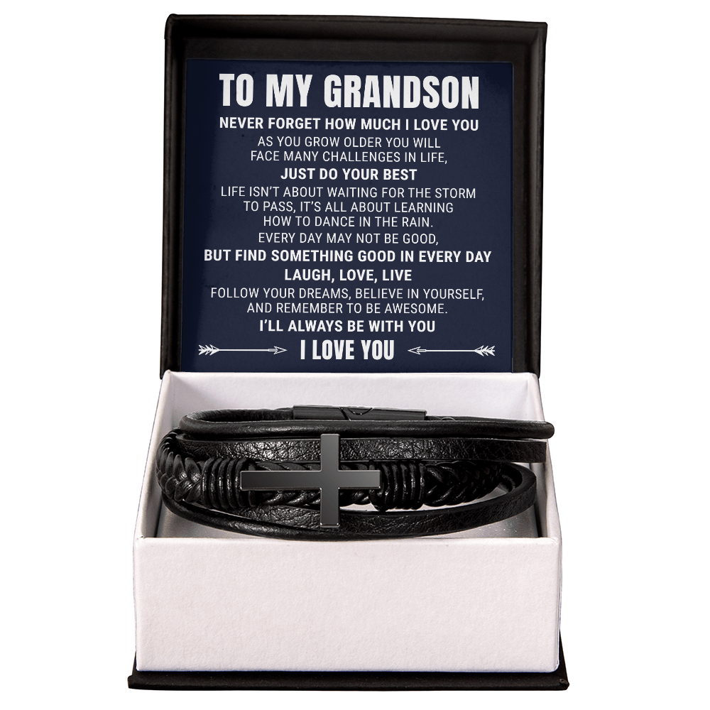 Men's Cross Bracelet - To My Grandson "Never Forget How Much I Love You"
