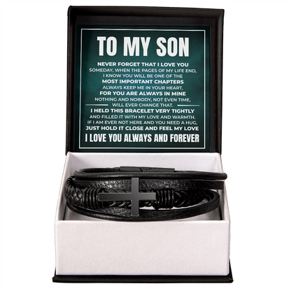 Men's Cross Bracelet - To My Son "Always Keep Me In Your Heart"