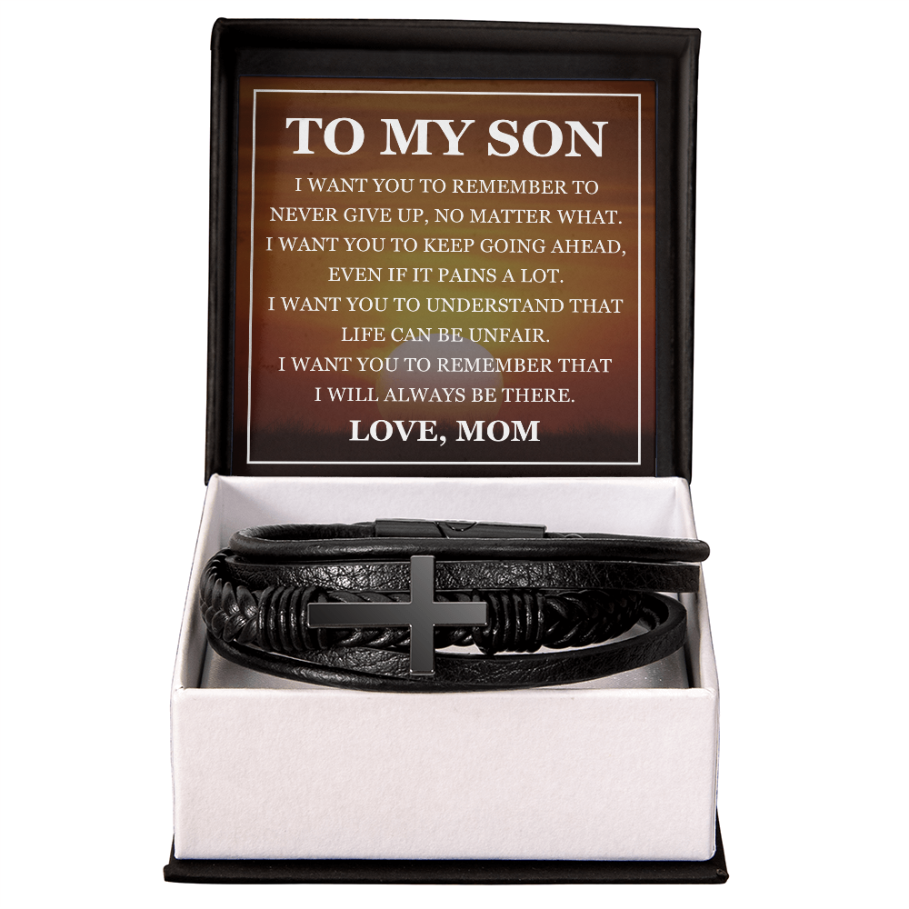 Cross Bracelet - To My Son "Never Give Up"