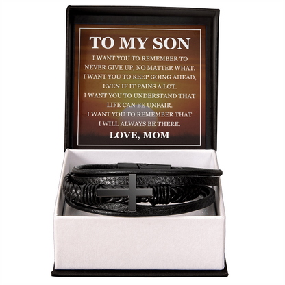Cross Bracelet - To My Son "Never Give Up"