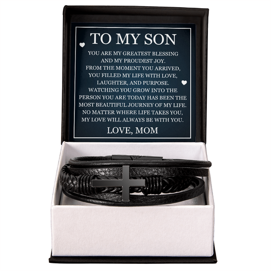 Men's Cross Bracelet - To My Son "My Greatest Blessing"