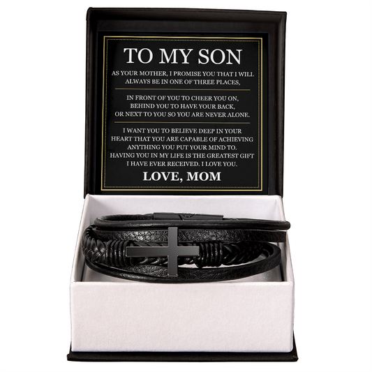 Men's Cross Bracelet - To My Son "Believe Deep In Your Heart"