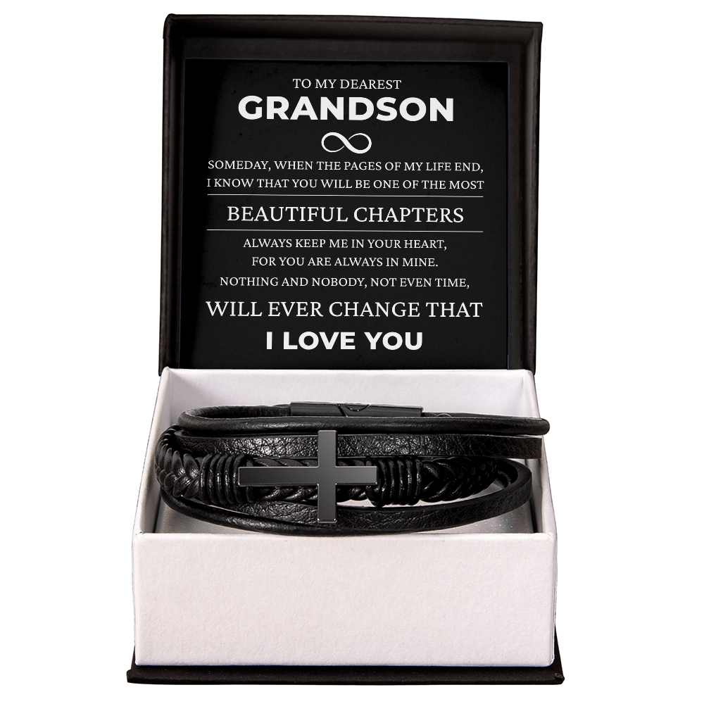 Men's Cross Bracelet - To My Dearest Grandson "Beautiful Chapters"