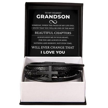 Men's Cross Bracelet - To My Dearest Grandson "Beautiful Chapters"