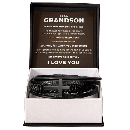 Men's Cross Bracelet - To My Grandson "I'm Always Here For You"