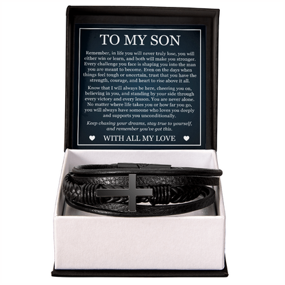 Men's Cross Bracelet - To My Son "Keep Chasing Your Dreams"