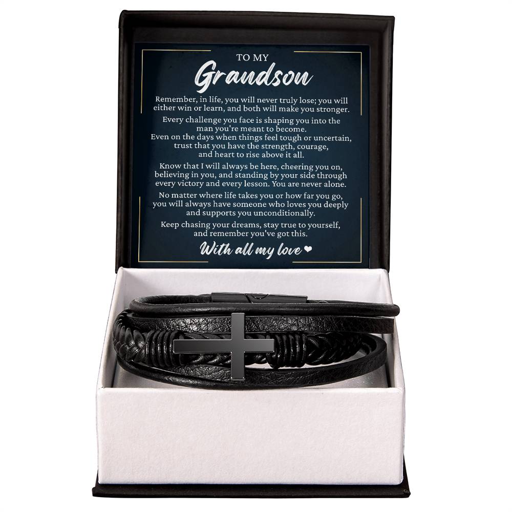 Men's Cross Bracelet - To My Grandson "Stay True To Yourself"