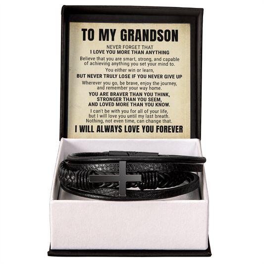 Men's Cross Bracelet - To My Grandson "I Love You More Than Anything"