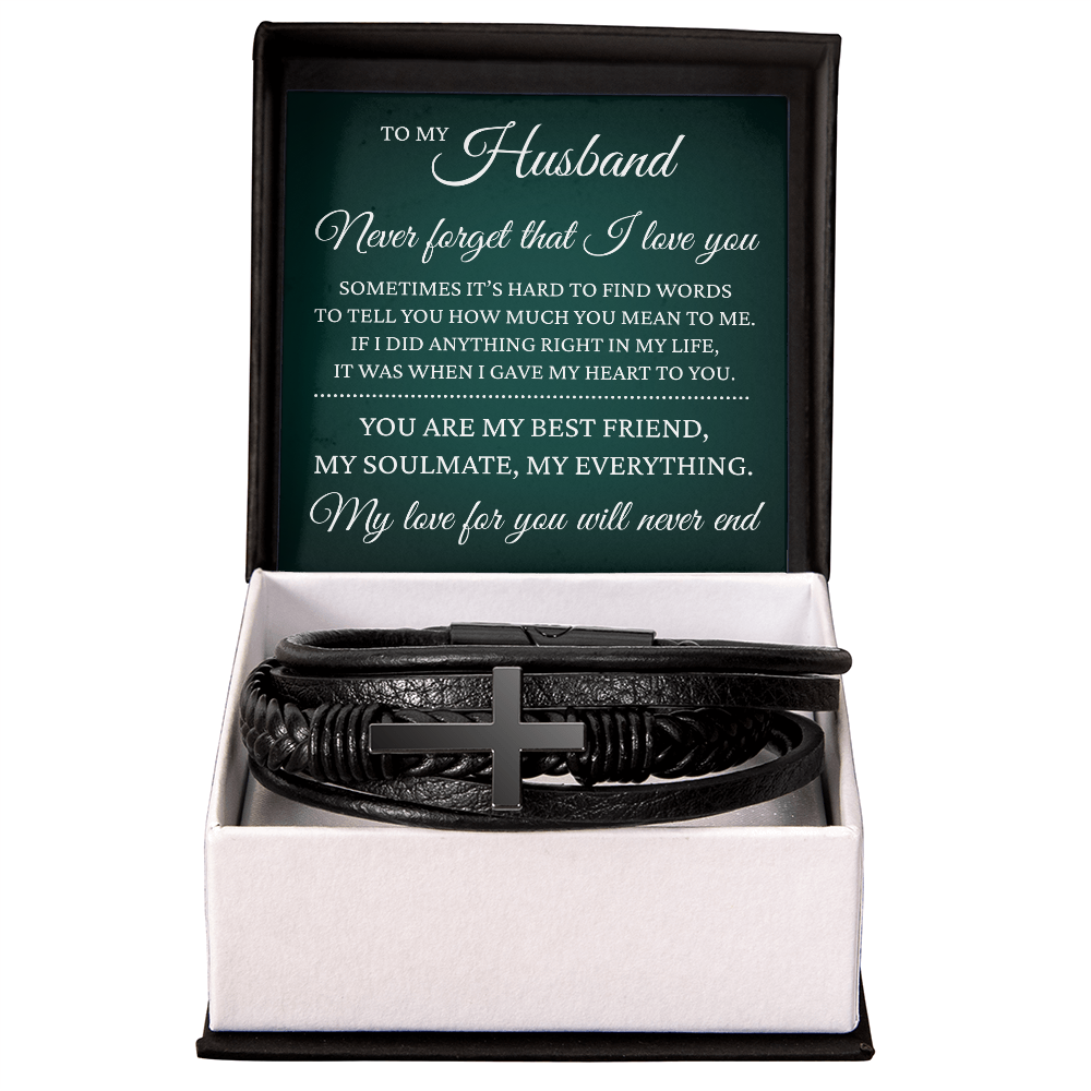 Men's Cross Bracelet - To My Husband "Never Forget That I Love You"