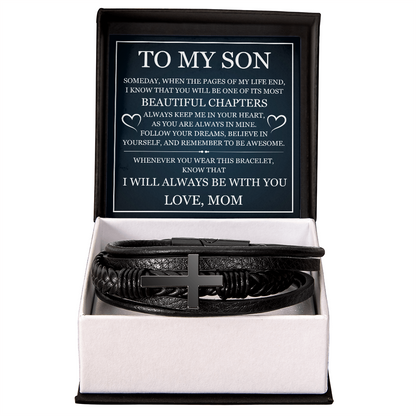 Men's Cross Bracelet - To My Son "I Will Always Be With You"