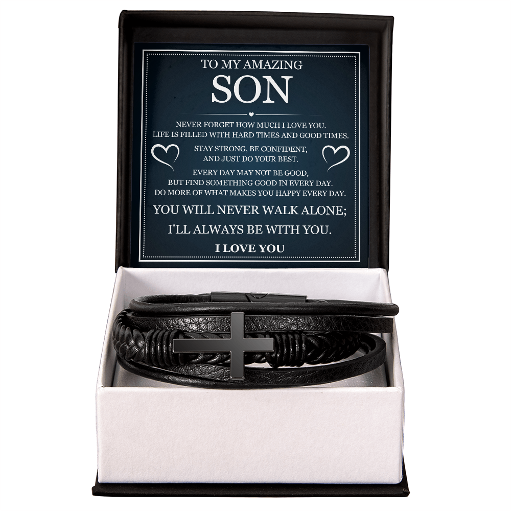 To My Son  Men's Cross Bracelet - "I'll Always Be With You"