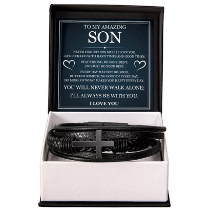 To My Son  Men's Cross Bracelet - "I'll Always Be With You"