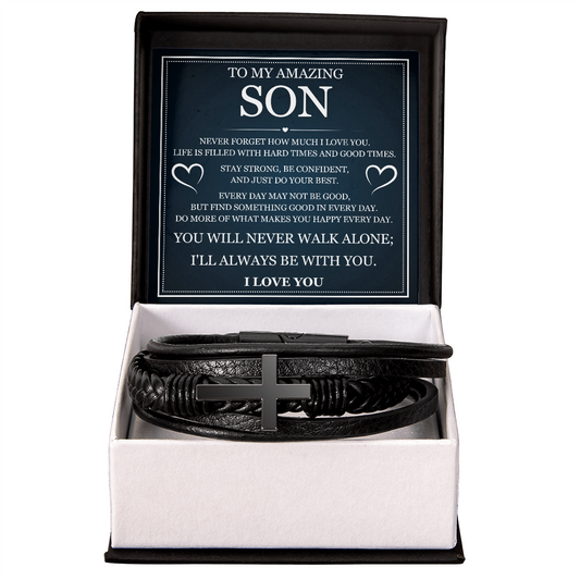 To My Son  Men's Cross Bracelet - "I'll Always Be With You"