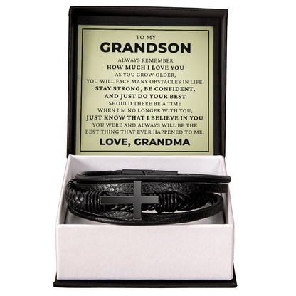 Men's Cross Bracelet - To My Grandson "Just Do Your Best"