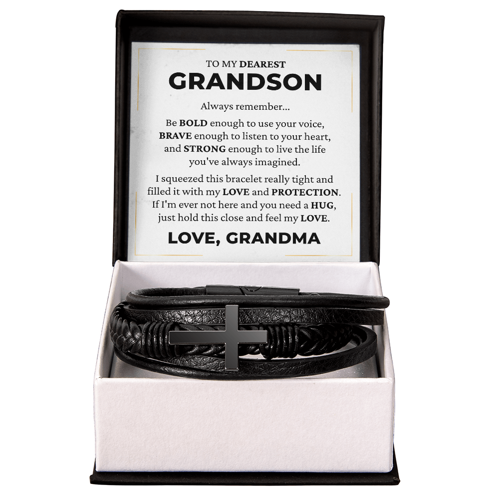 Men's Cross Bracelet - To My Dearest Grandson "Feel My Love"