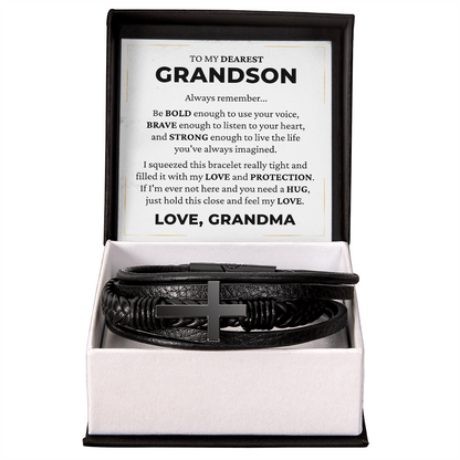 Men's Cross Bracelet - To My Dearest Grandson "Feel My Love"