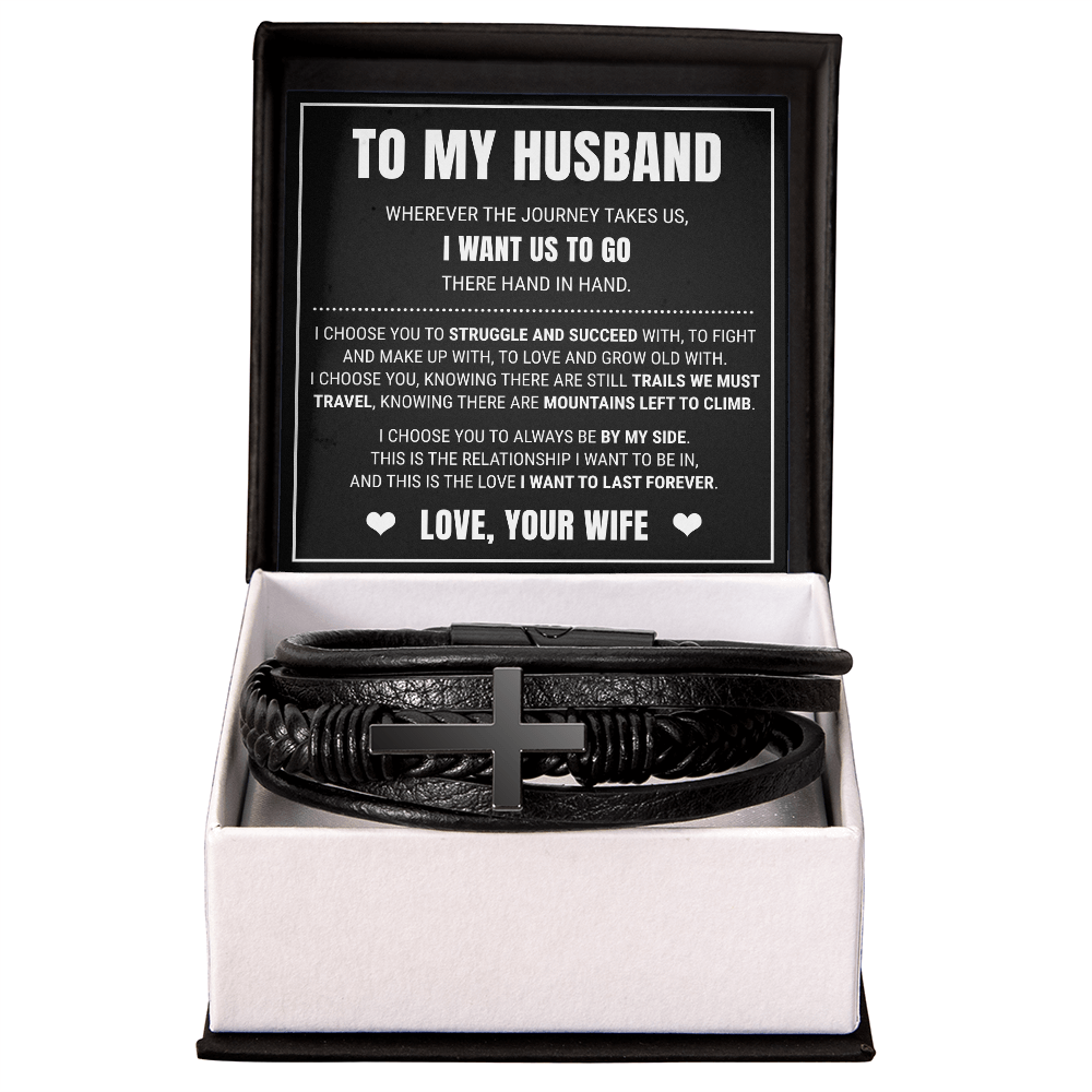Men's Cross Bracelet - To My Husband "I Choose You"