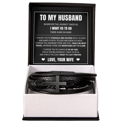 Men's Cross Bracelet - To My Husband "I Choose You"