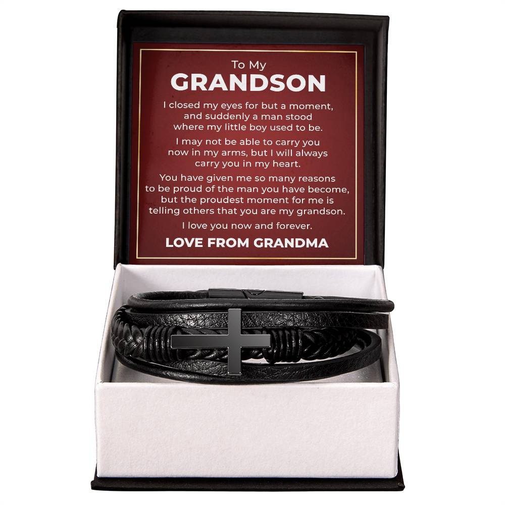 Men's Cross Bracelet - To My Grandson "I Love You Now and Forever"