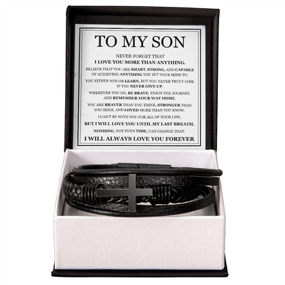 To My Son Men's Cross Bracelet -"I Love You More Than Anything"