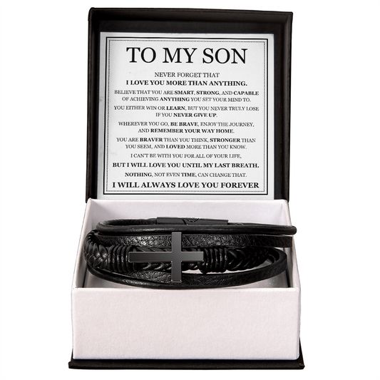 To My Son Men's Cross Bracelet -"I Love You More Than Anything"