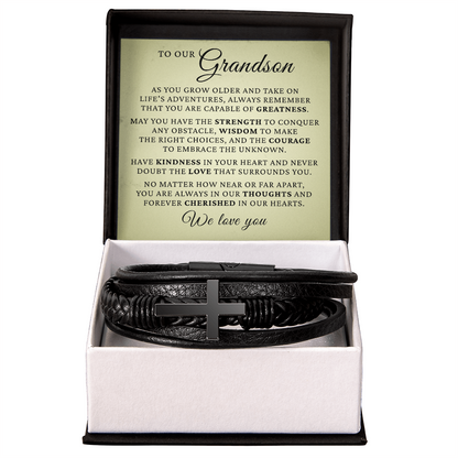 Men's Cross Bracelet - To Our Grandson "We Love You"