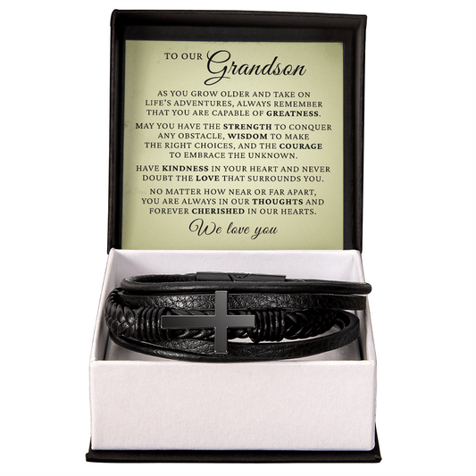 Men's Cross Bracelet - To Our Grandson "We Love You"