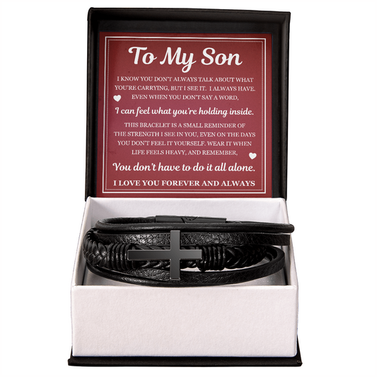 To My Son Men's Cross Bracelet -"You Don't Have to Do it All Alone"