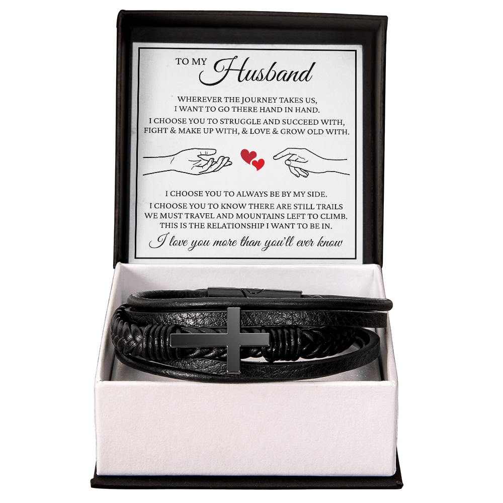 Men's Cross Bracelet - To My Husband "I Love You More Than You'll Ever Know"