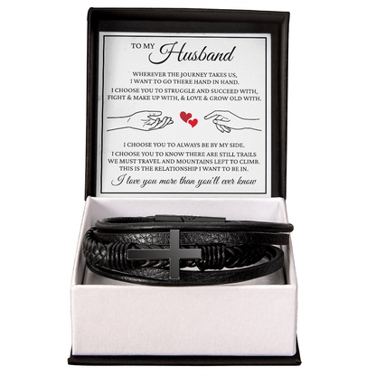 Men's Cross Bracelet - To My Husband "I Love You More Than You'll Ever Know"