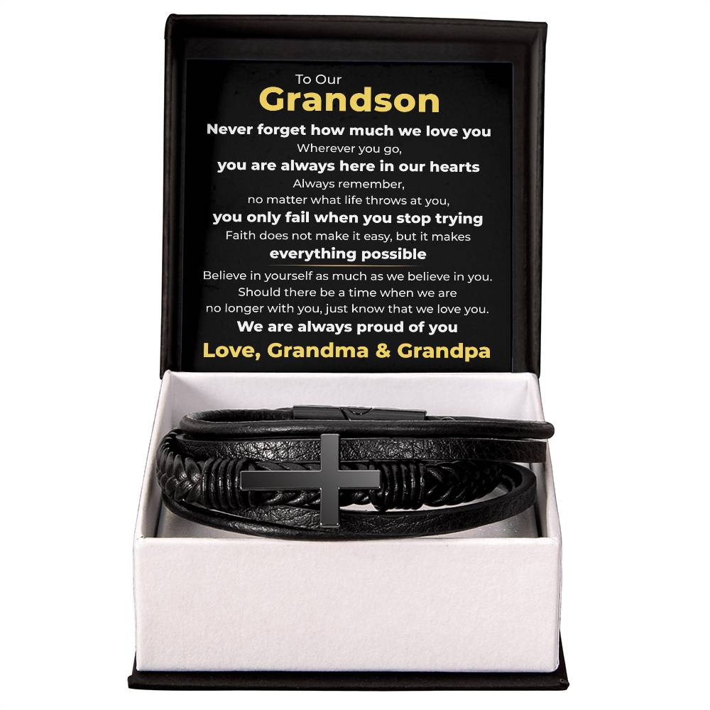Men's Cross Bracelet - To Our Grandson "We Are Always Proud of You"