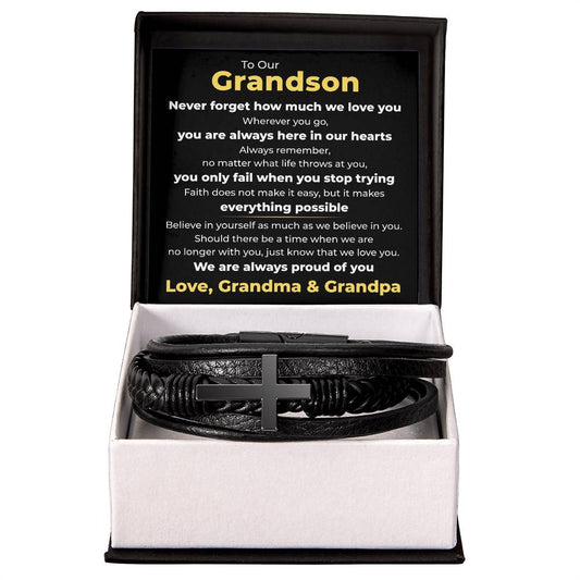 Men's Cross Bracelet - To Our Grandson "We Are Always Proud of You"