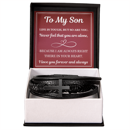 Men's Cross Bracelet - To My Son “Life Is Tough, But So Are You”