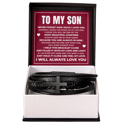 Men's Cross Bracelet - To My Son "Always Keep Me In Your Heart"