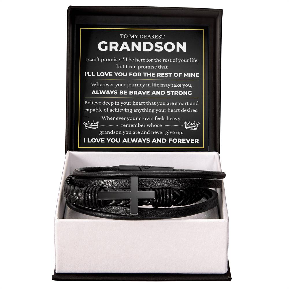 Men's Cross Bracelet - To My Dearest Grandson "I'll Love You For The Rest of Mine"
