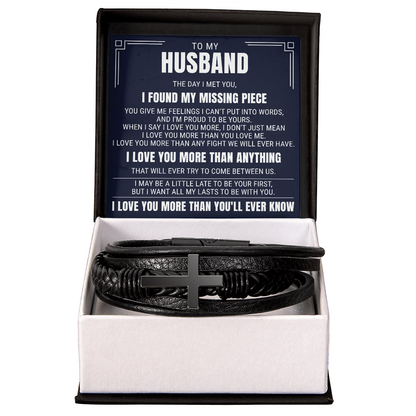 Men's Cross Bracelet - To My Husband "I Found My Missing Piece"
