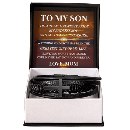 Men's Cross Bracelet - To My Son "Greatest Gift of My Life"