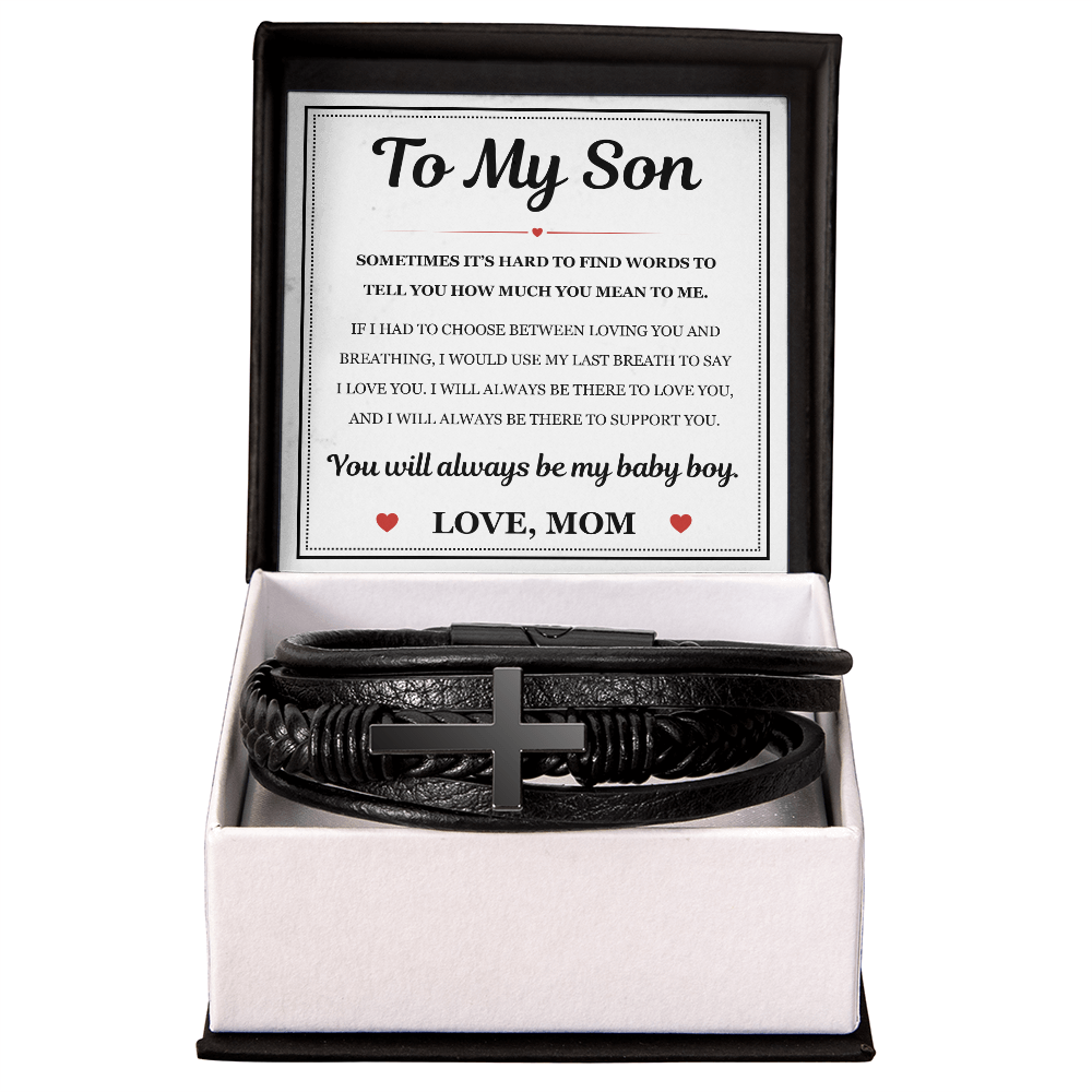 To My Son Men's Cross Bracelet - "How Much You Mean To Me"