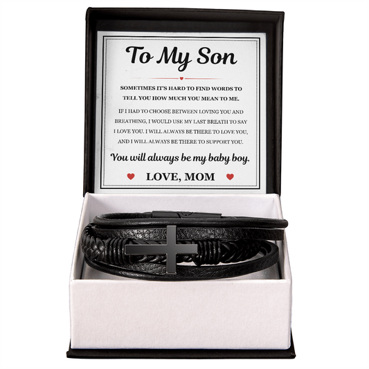 To My Son Men's Cross Bracelet - "How Much You Mean To Me"