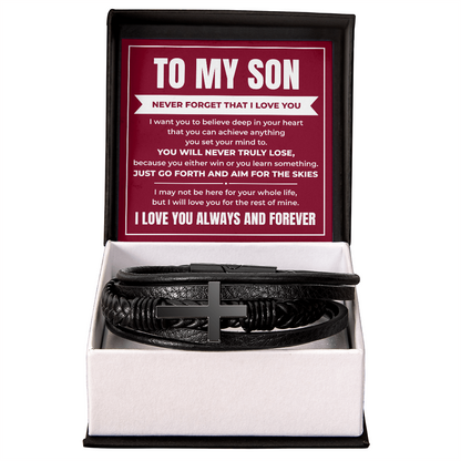Men's Cross Bracelet - To My Son "Never Forget That I Love You"