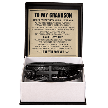 Men's Cross Bracelet - To My Grandson "Follow Your Dreams"