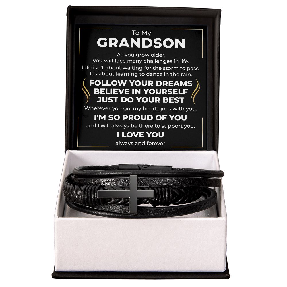 Men's Cross Bracelet - To My Grandson "Believe in Yourself"