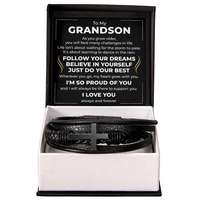 Men's Cross Bracelet - To My Grandson "Believe in Yourself"