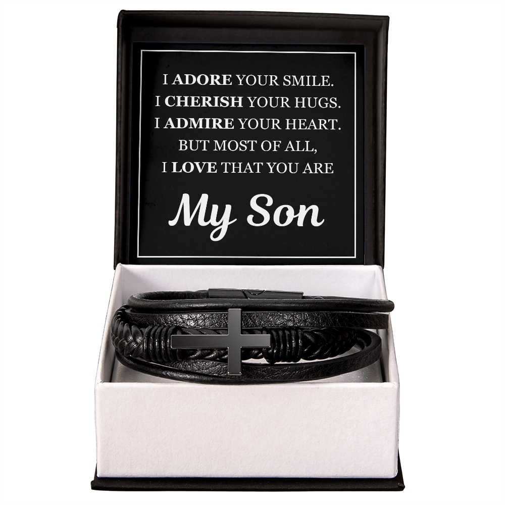 Men's Cross Bracelet - To My Son "I Adore Your Smile"