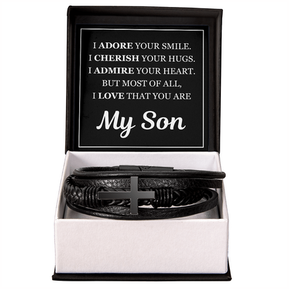 Men's Cross Bracelet - To My Son "I Adore Your Smile"