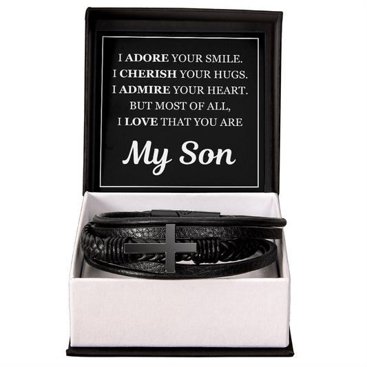 Men's Cross Bracelet - To My Son "I Adore Your Smile"