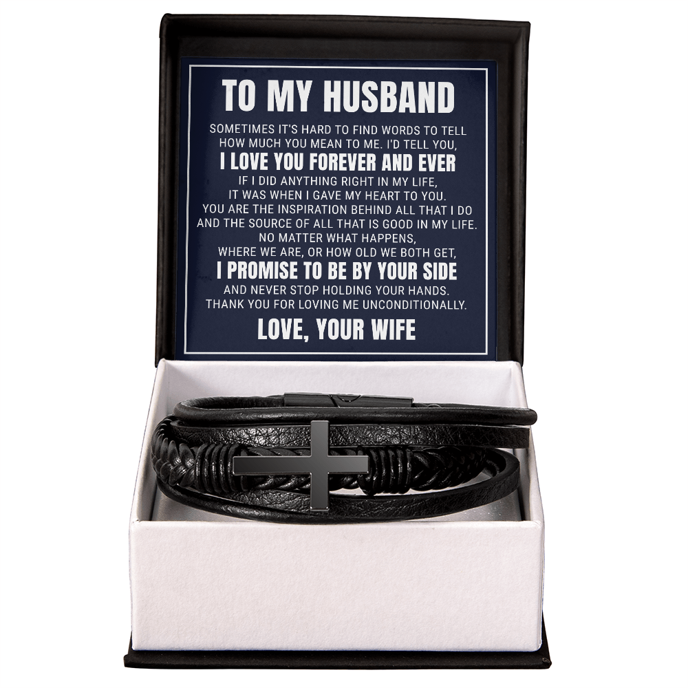 Men's Cross Bracelet - To My Husband "I Promise To Be By Your Side"