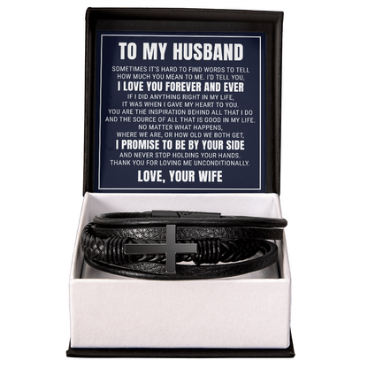 Men's Cross Bracelet - To My Husband "I Promise To Be By Your Side"